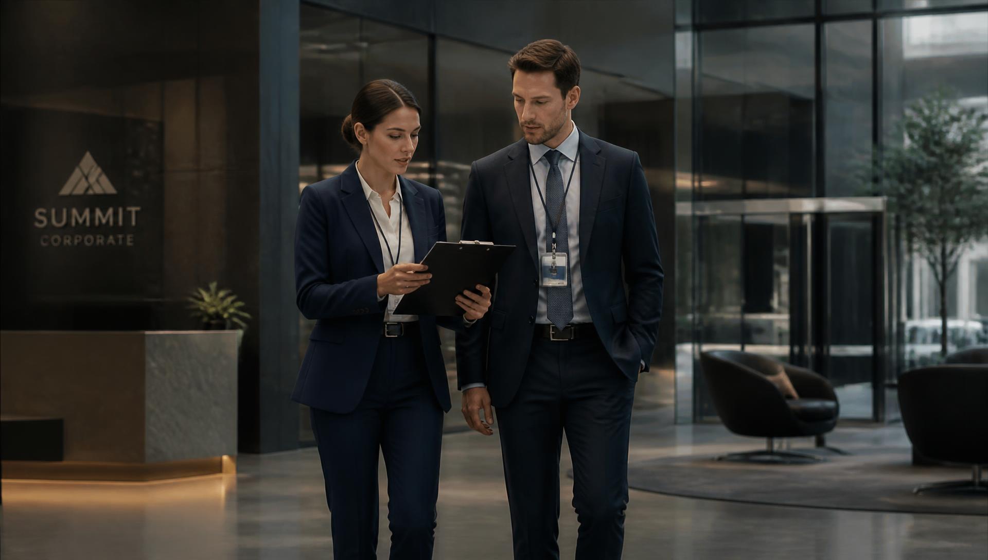 Consultores em auditoria de segurança em edifício corporativo